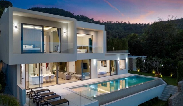architect-designed 4-bedroom sea view pool villa in Bophut Hills with 13.5m infinity pool in Koh Samui