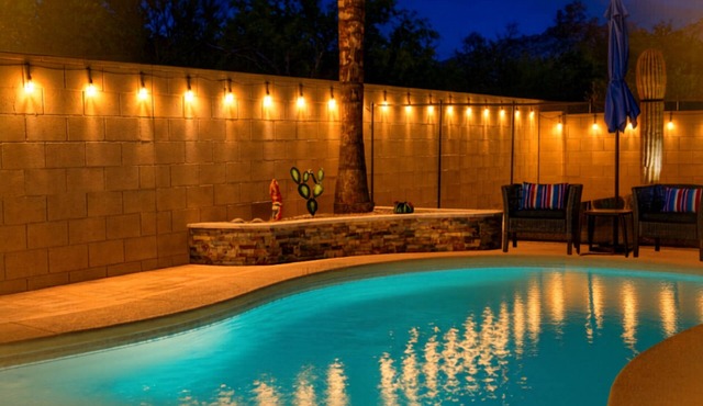 Private Pool & Waterfall · Evening Lights in Oro Valley